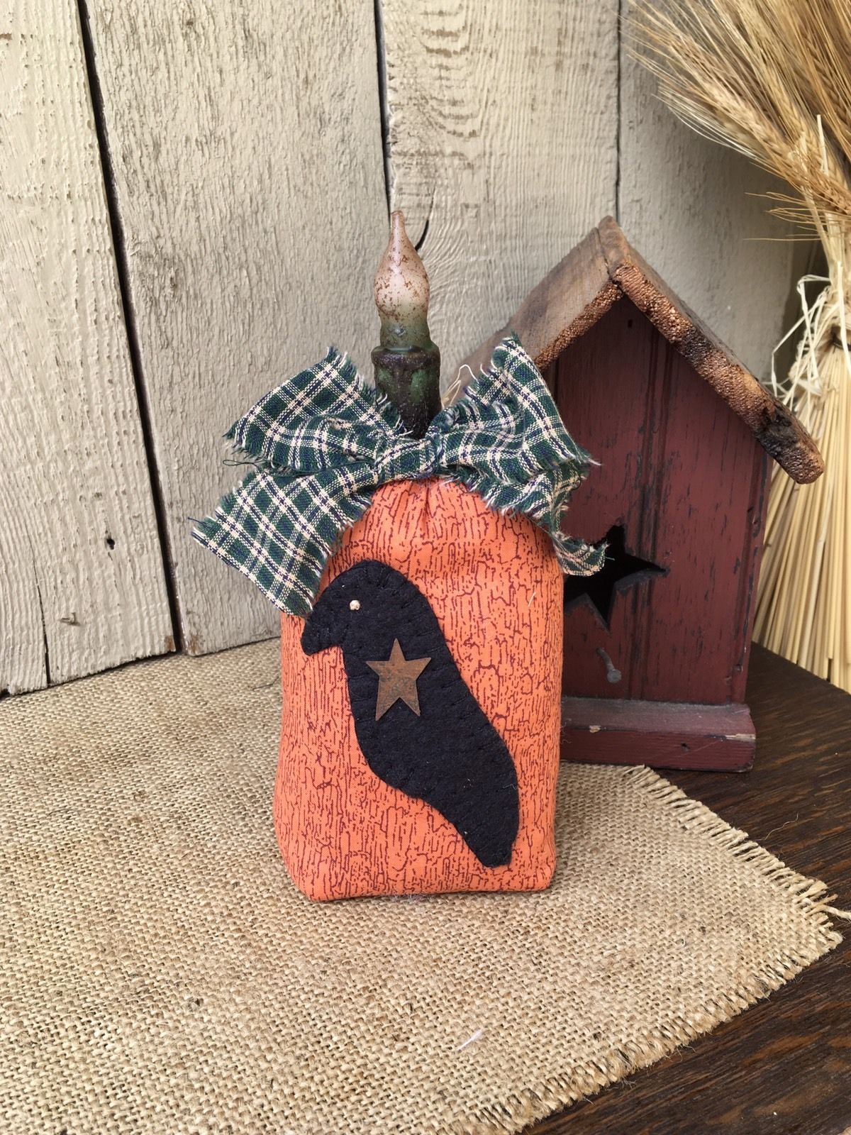 PUMPKIN SACK - Candle & Crow - Primitive Fall Shelf Sitter - Folk Art Decor -