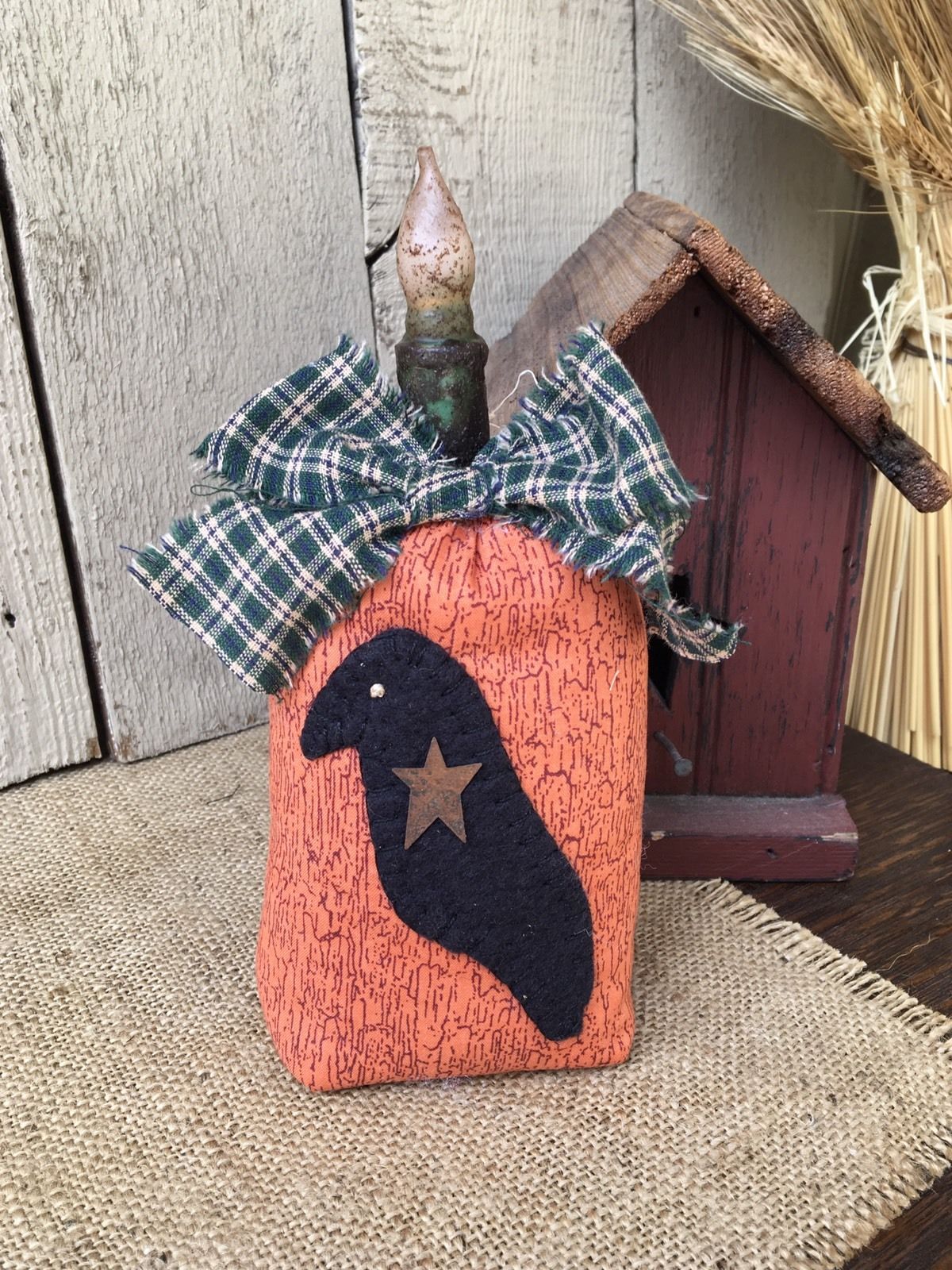 PUMPKIN SACK - Candle & Crow - Primitive Fall Shelf Sitter - Folk Art Decor -