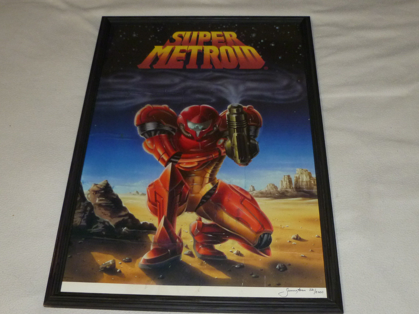 RARE FRAMED SIGNED NINTENDO POSTER SUPER METROID SAMUS ARAN LE 321/2000 LIMITED