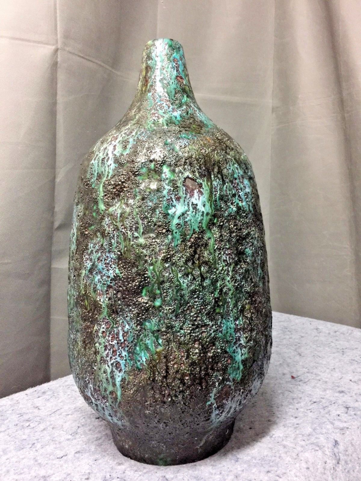 Mid Century Blue Green XXL Ceramic Drip Glaze Table Lamp Base VG 21X11 inches