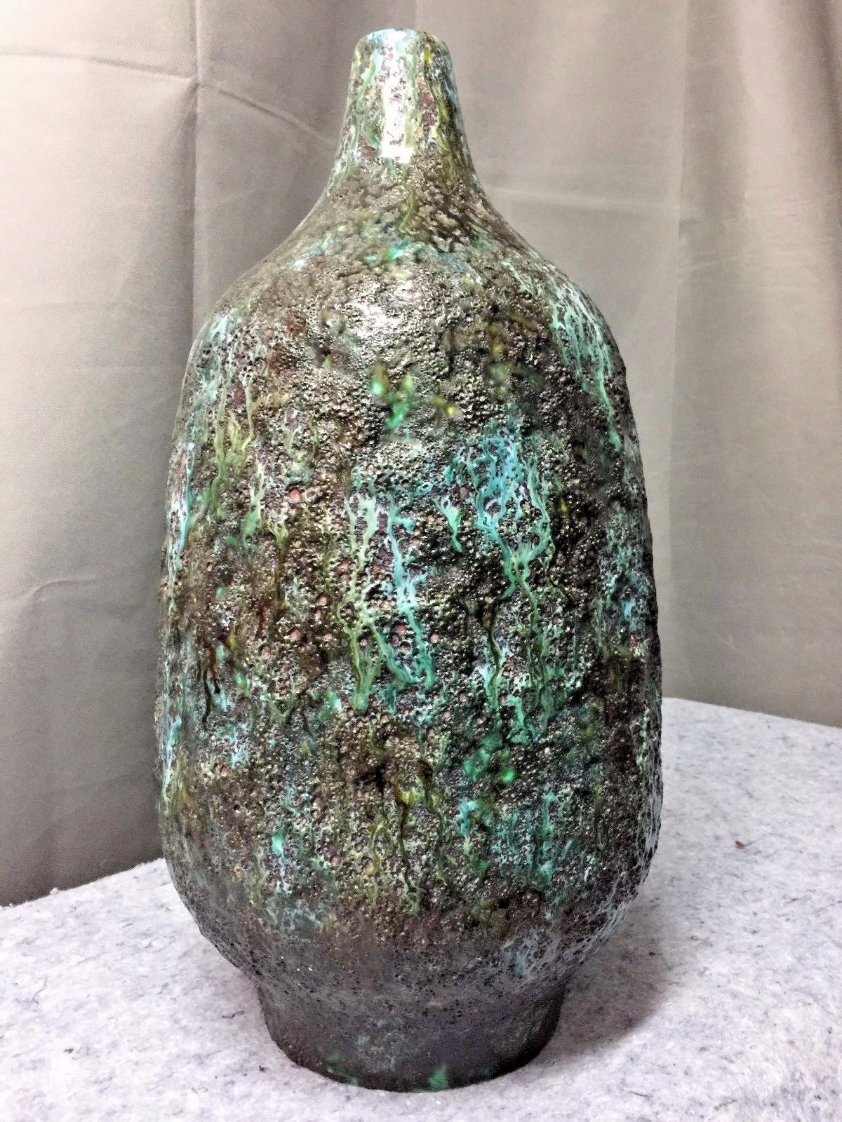 Mid Century Blue Green XXL Ceramic Drip Glaze Table Lamp Base VG 21X11 inches