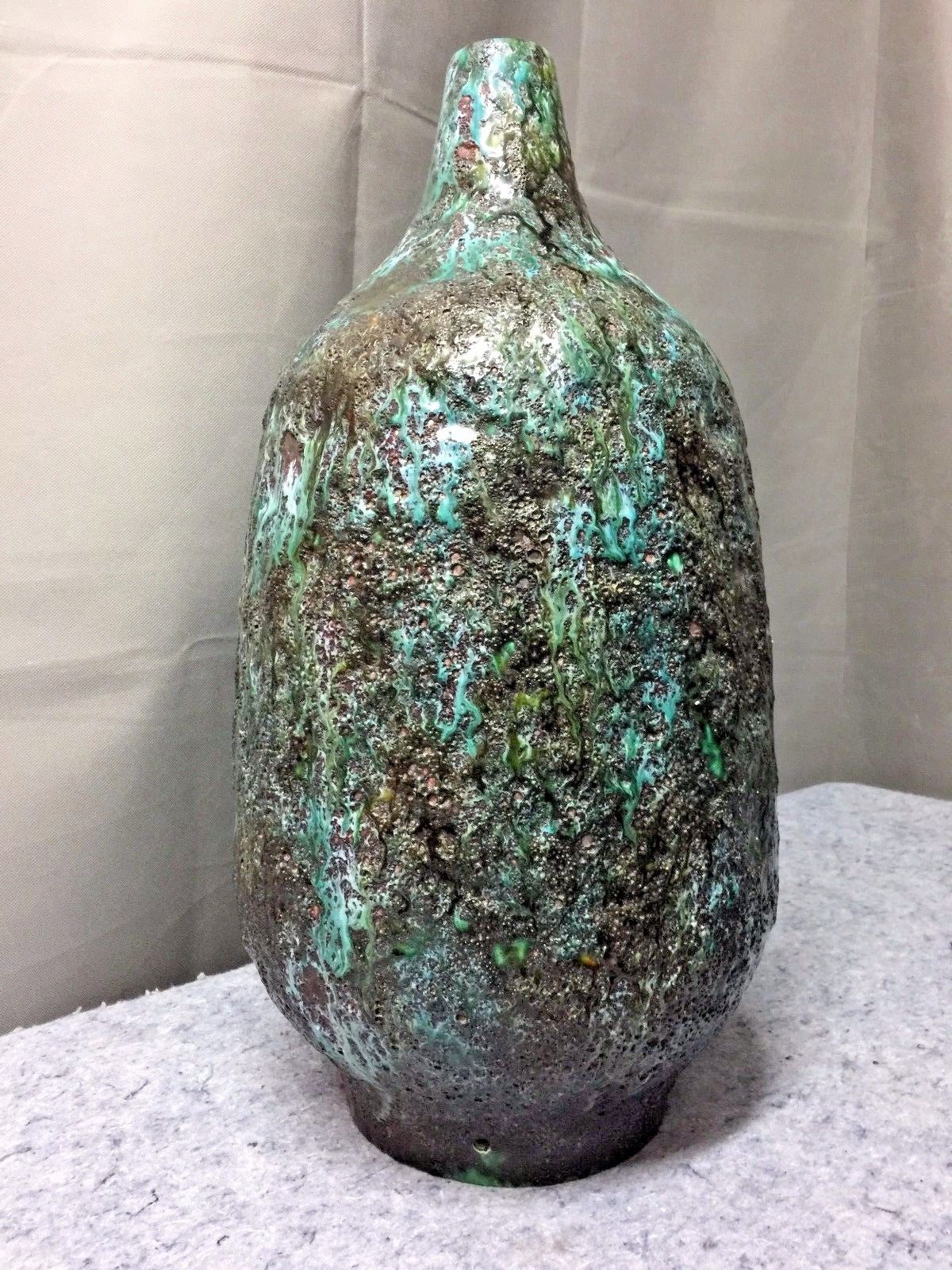 Mid Century Blue Green XXL Ceramic Drip Glaze Table Lamp Base VG 21X11 inches