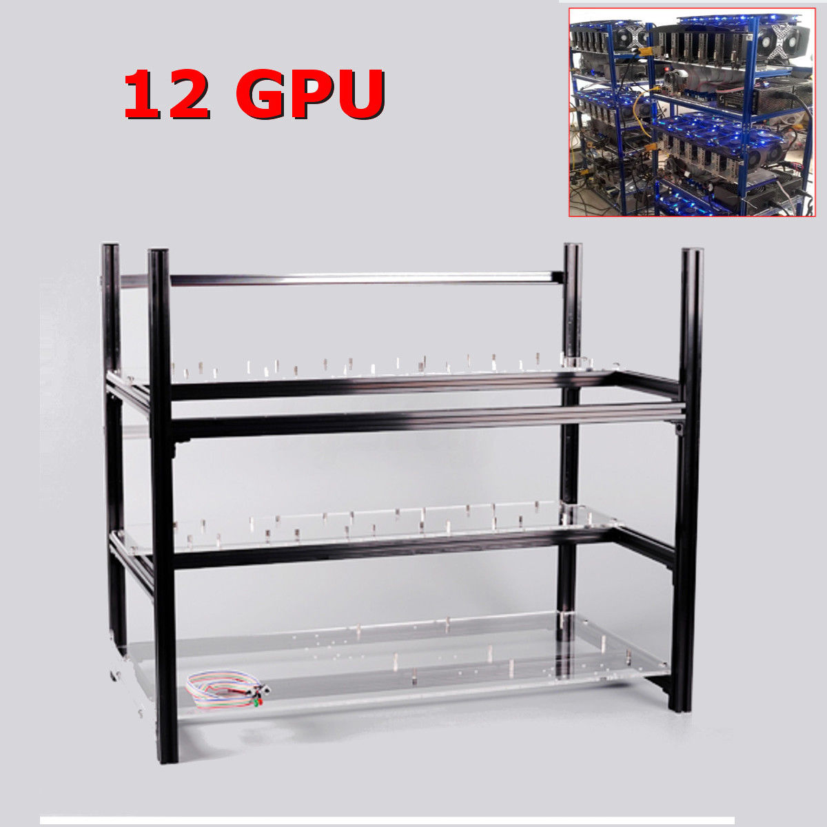 12 GPU Aluminum Open Air Mining Stackable Frame Rig Case For ETH BTC Ethereum