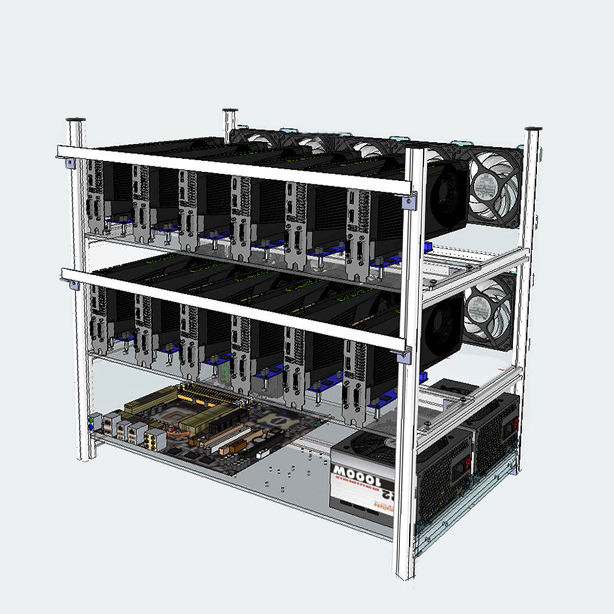 12 GPU Aluminum Open Air Mining Stackable Frame Rig Case For ETH BTC Ethereum