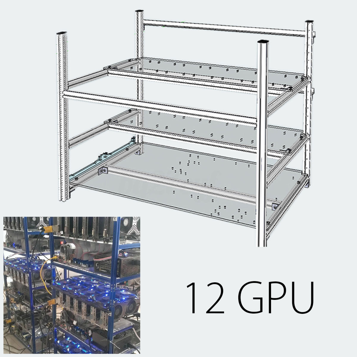 12 GPU Aluminum Open Air Mining Stackable Frame Rig Case For ETH BTC Ethereum