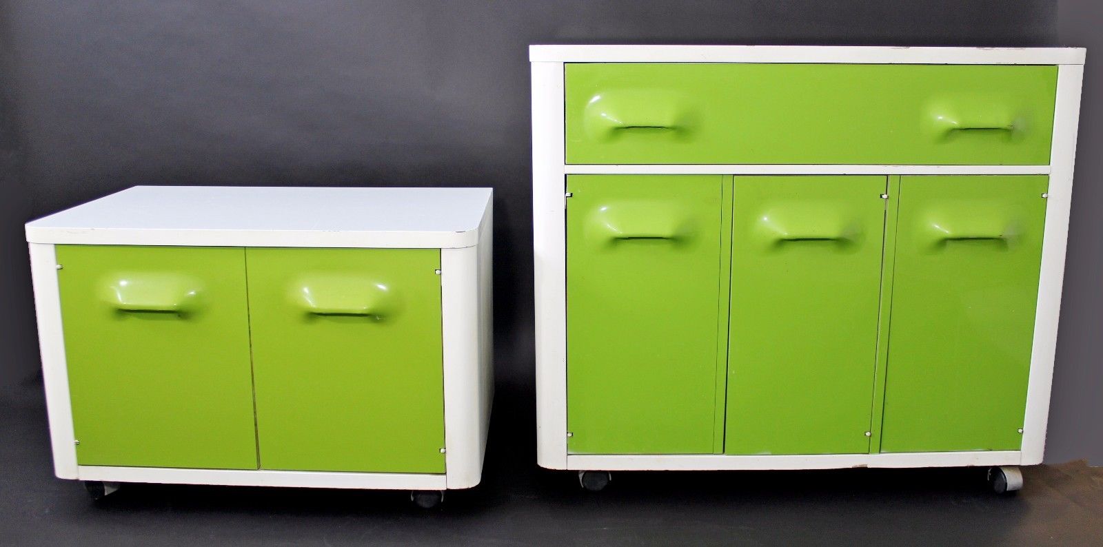 Mid Century Modern Raymond Loewy Style Green Dresser and Nightstand by Broyhill