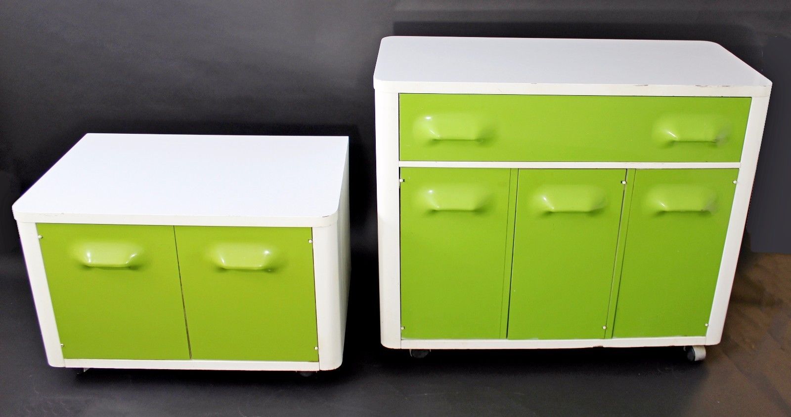 Mid Century Modern Raymond Loewy Style Green Dresser and Nightstand by Broyhill