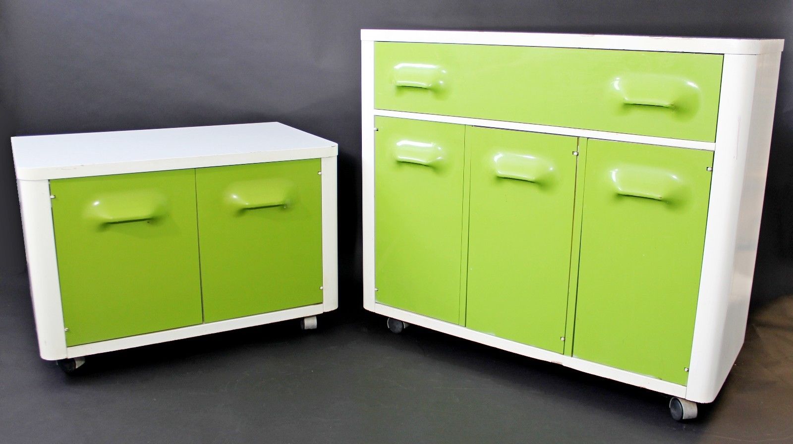 Mid Century Modern Raymond Loewy Style Green Dresser and Nightstand by Broyhill