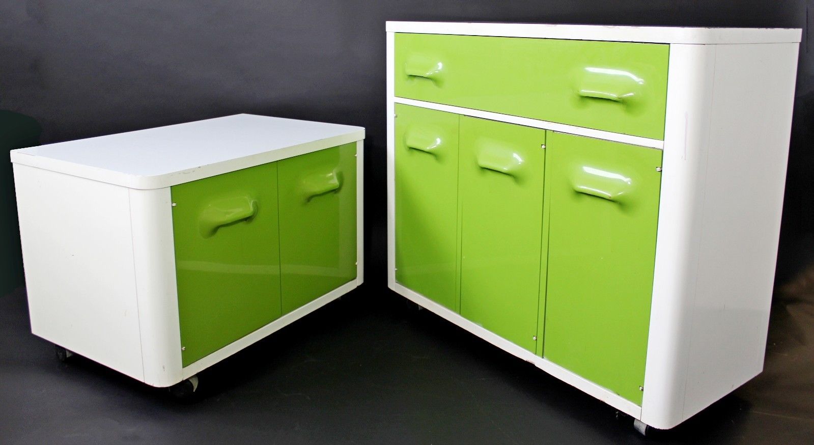 Mid Century Modern Raymond Loewy Style Green Dresser and Nightstand by Broyhill