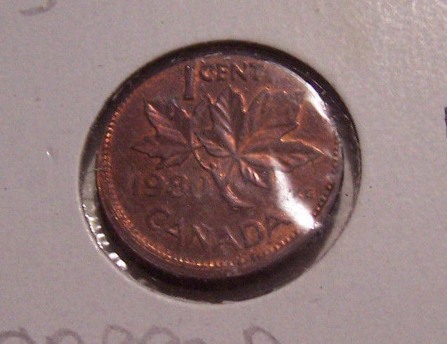 ERROR CAPPED OFF CENTER STRIKE CANADIAN 1980 ONE CENT COIN