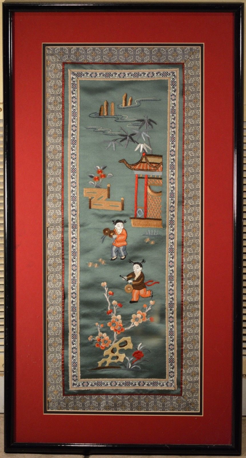 Beautiful Decorative Asian Silk Art, Framed & Nice!