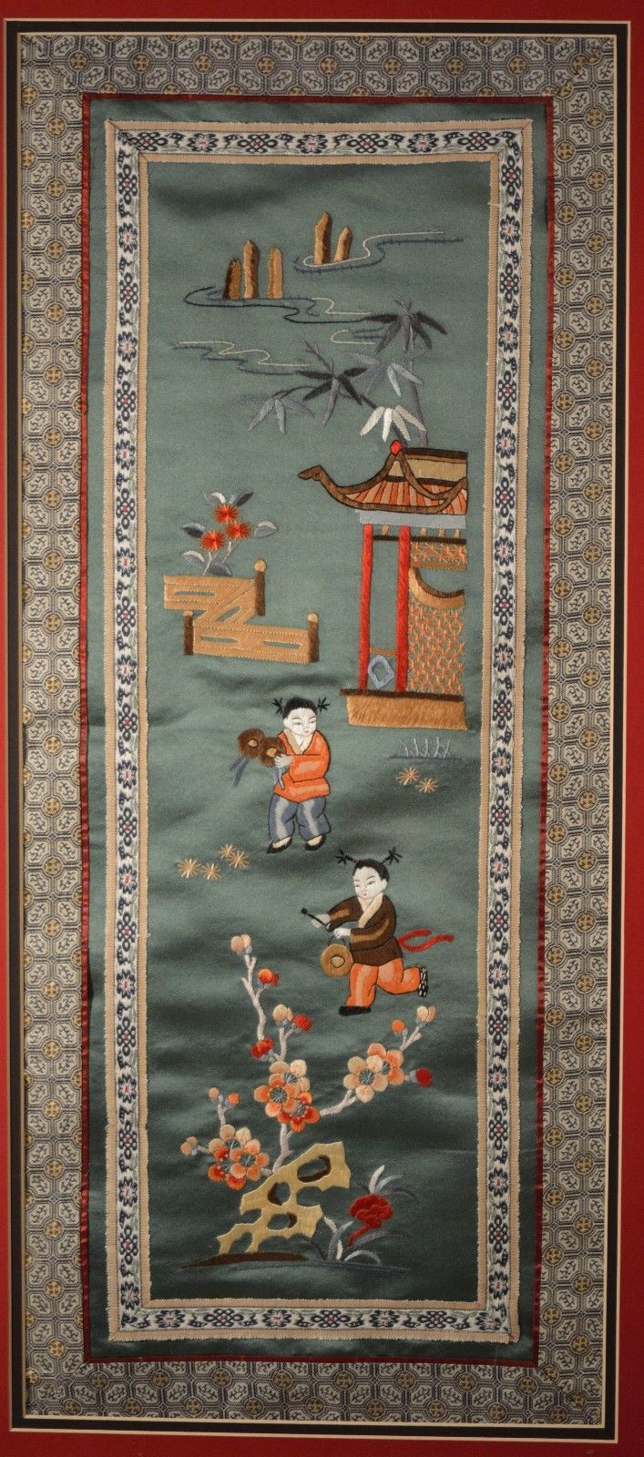 Beautiful Decorative Asian Silk Art, Framed & Nice!