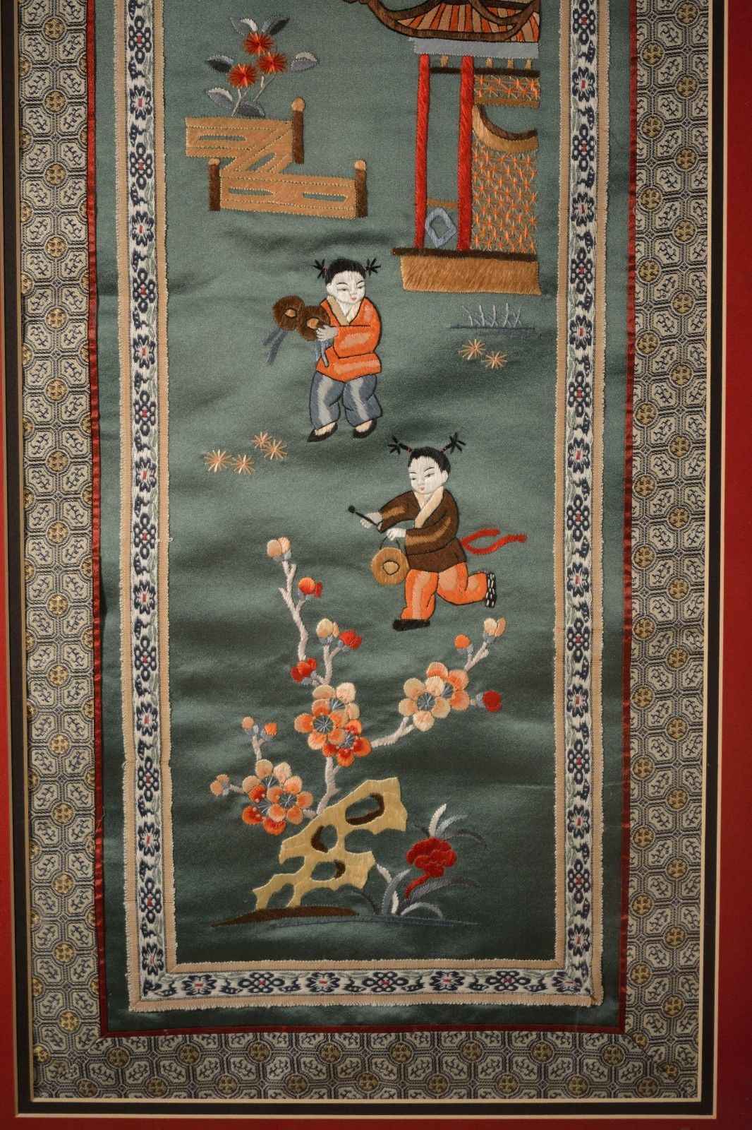 Beautiful Decorative Asian Silk Art, Framed & Nice!