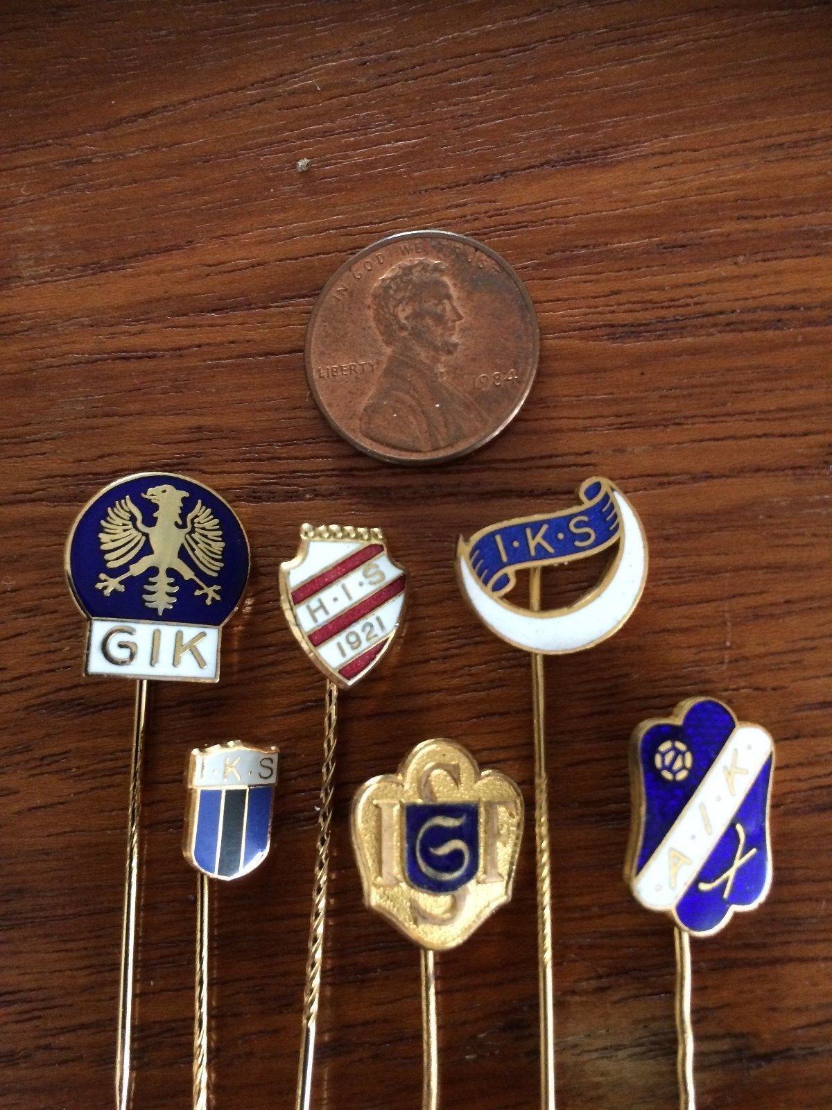 SIX SWEDISH SPORT CLUB PINS ENAMEL SWEDEN