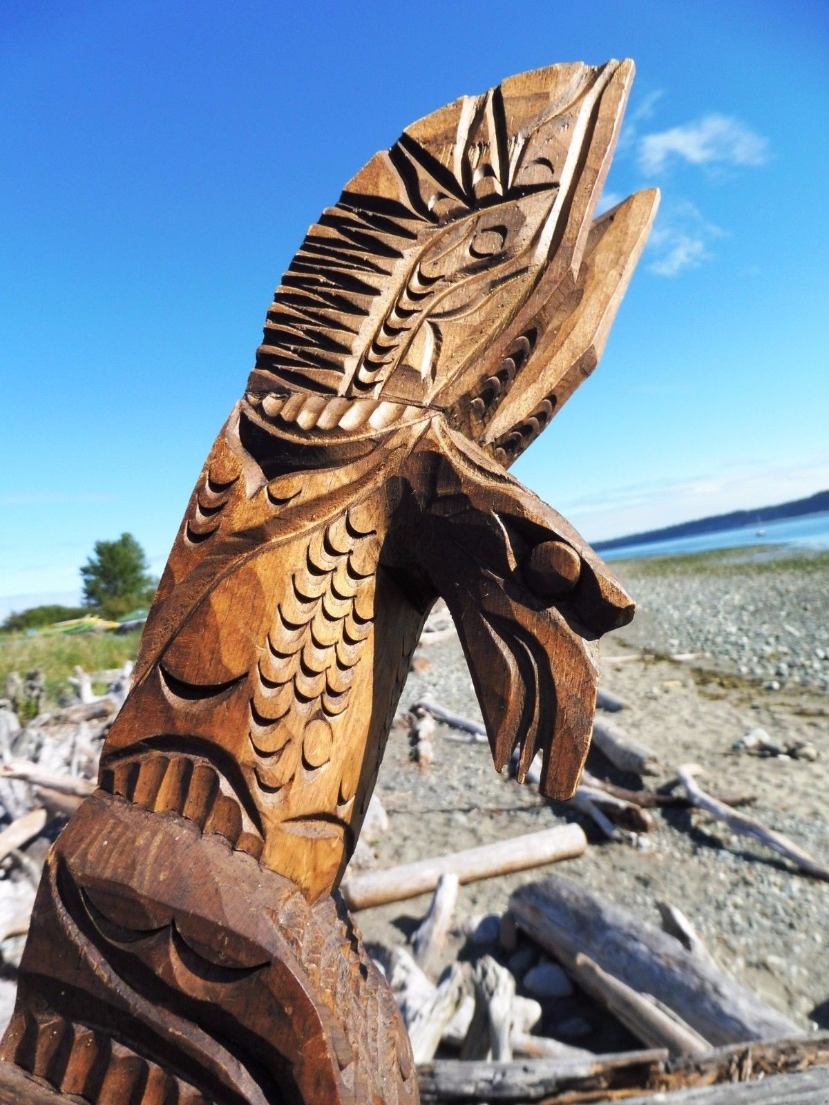 Northwest Coast First Nations Native Art carving Nuu-chah-nulth EAGLE TOTEM POLE
