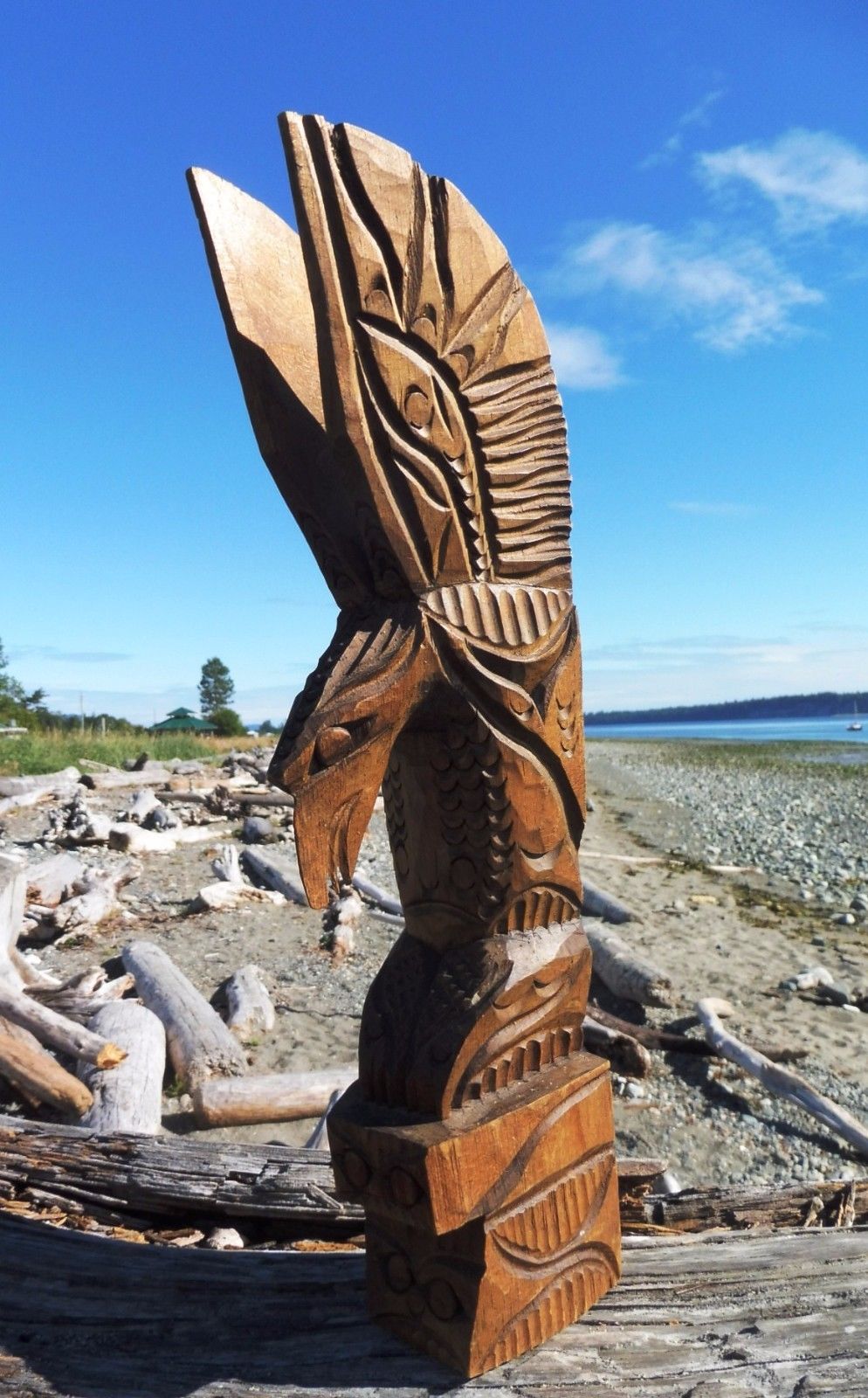 Northwest Coast First Nations Native Art carving Nuu-chah-nulth EAGLE TOTEM POLE