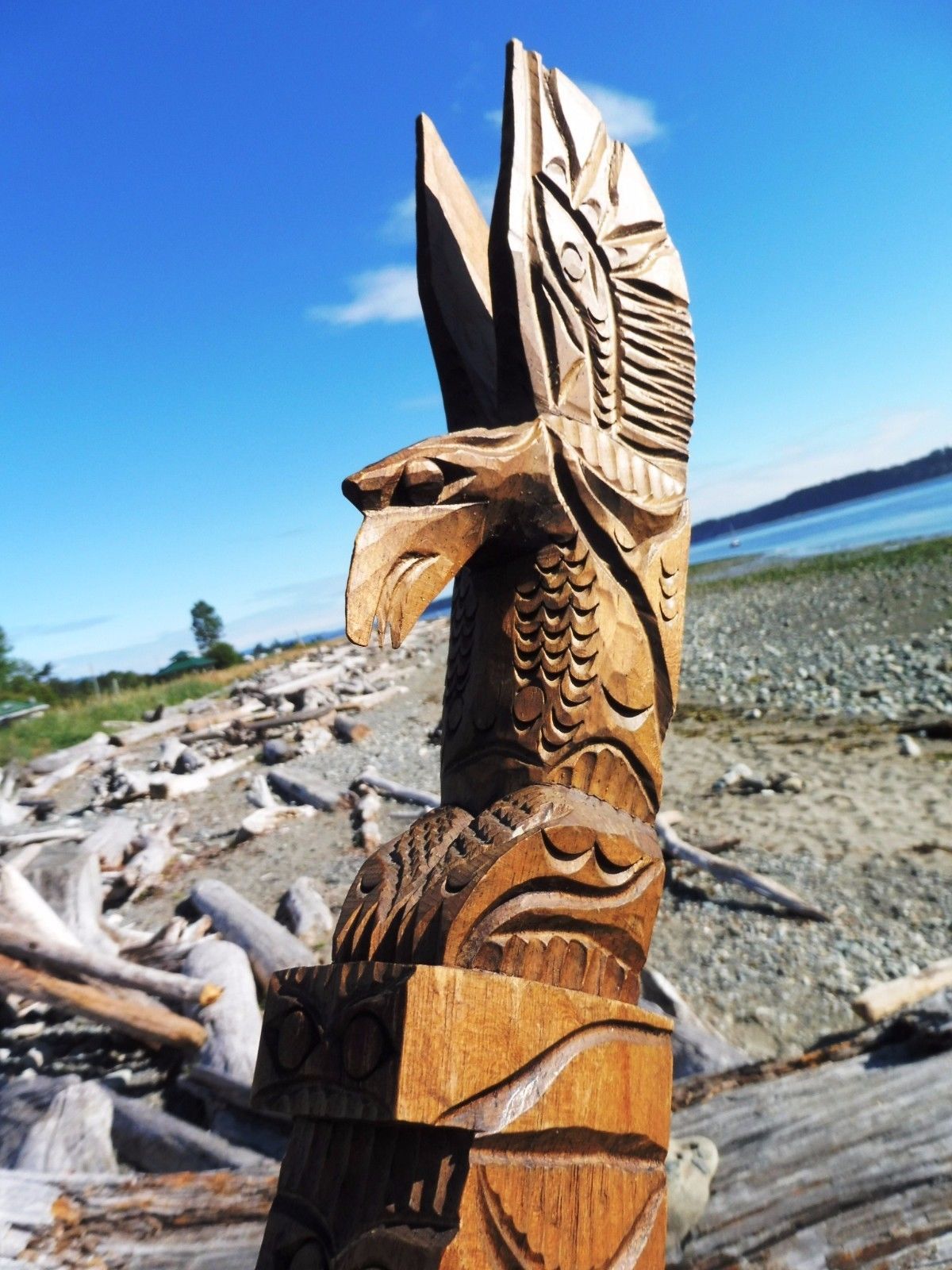 Northwest Coast First Nations Native Art carving Nuu-chah-nulth EAGLE TOTEM POLE