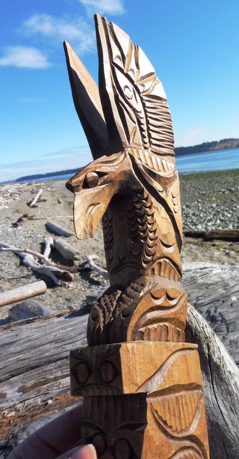 Northwest Coast First Nations Native Art carving Nuu-chah-nulth EAGLE TOTEM POLE