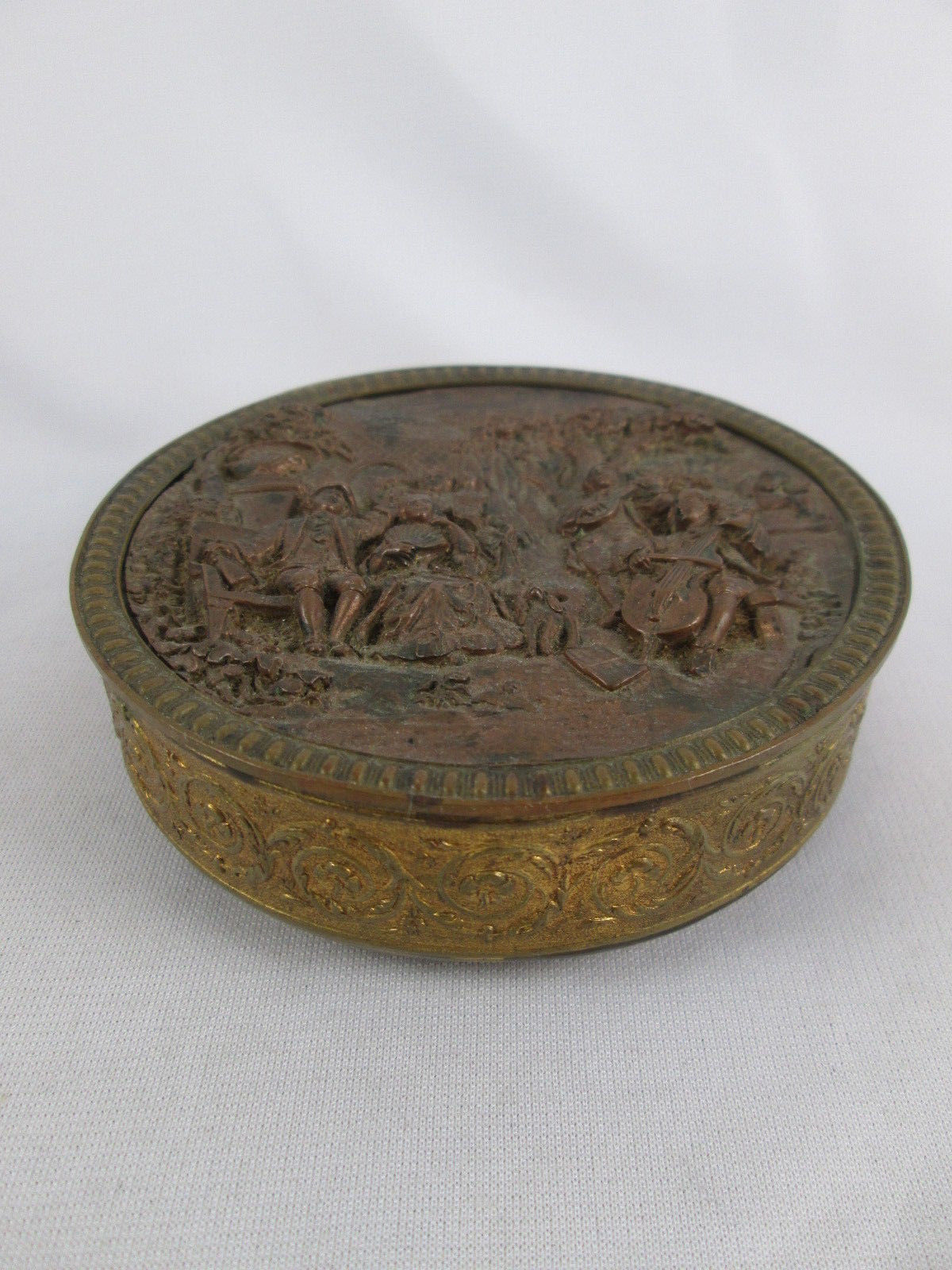 Antique Victorian French Bronze Repousse Trinket Box Jewelry Casket France