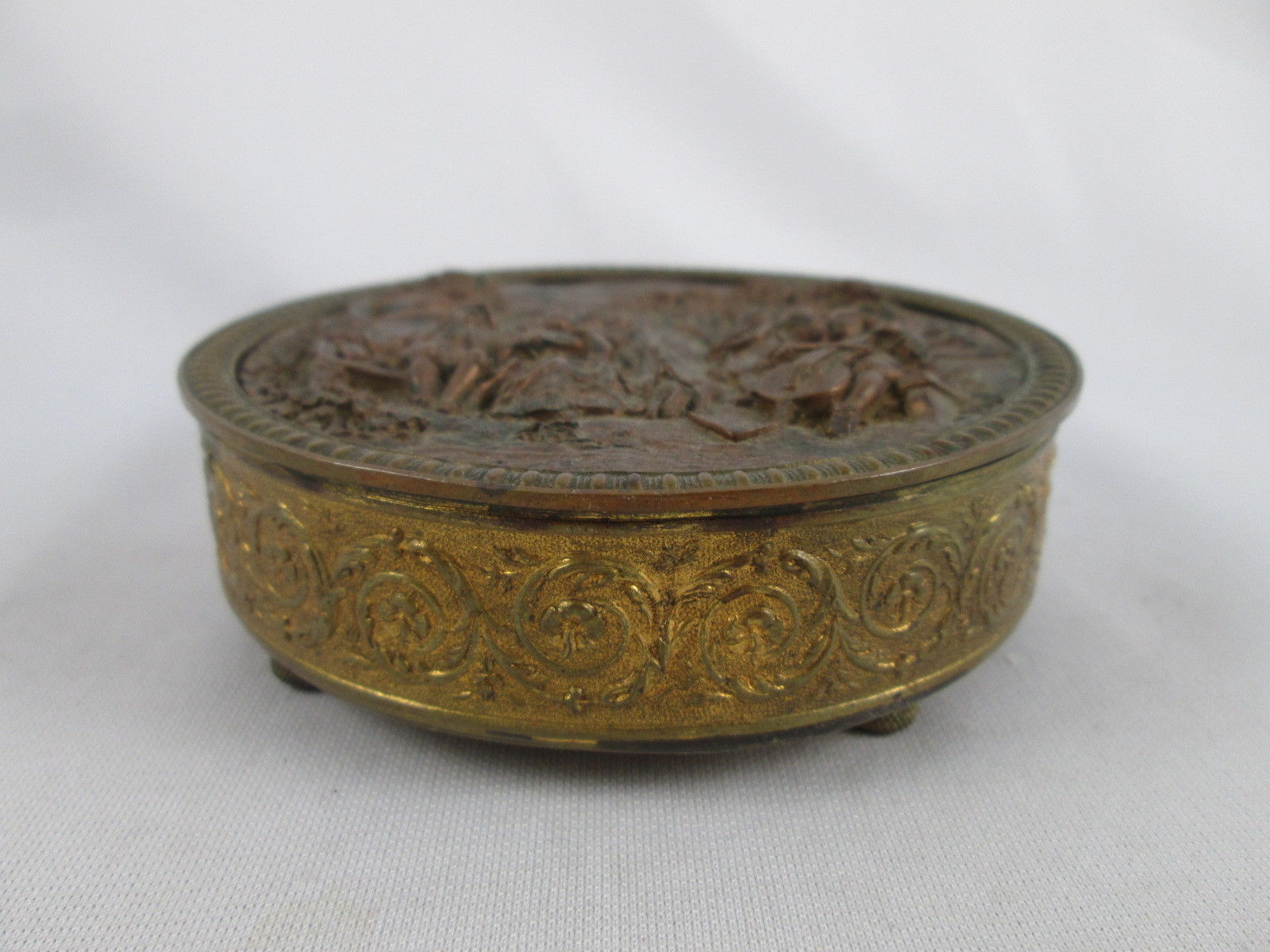 Antique Victorian French Bronze Repousse Trinket Box Jewelry Casket France