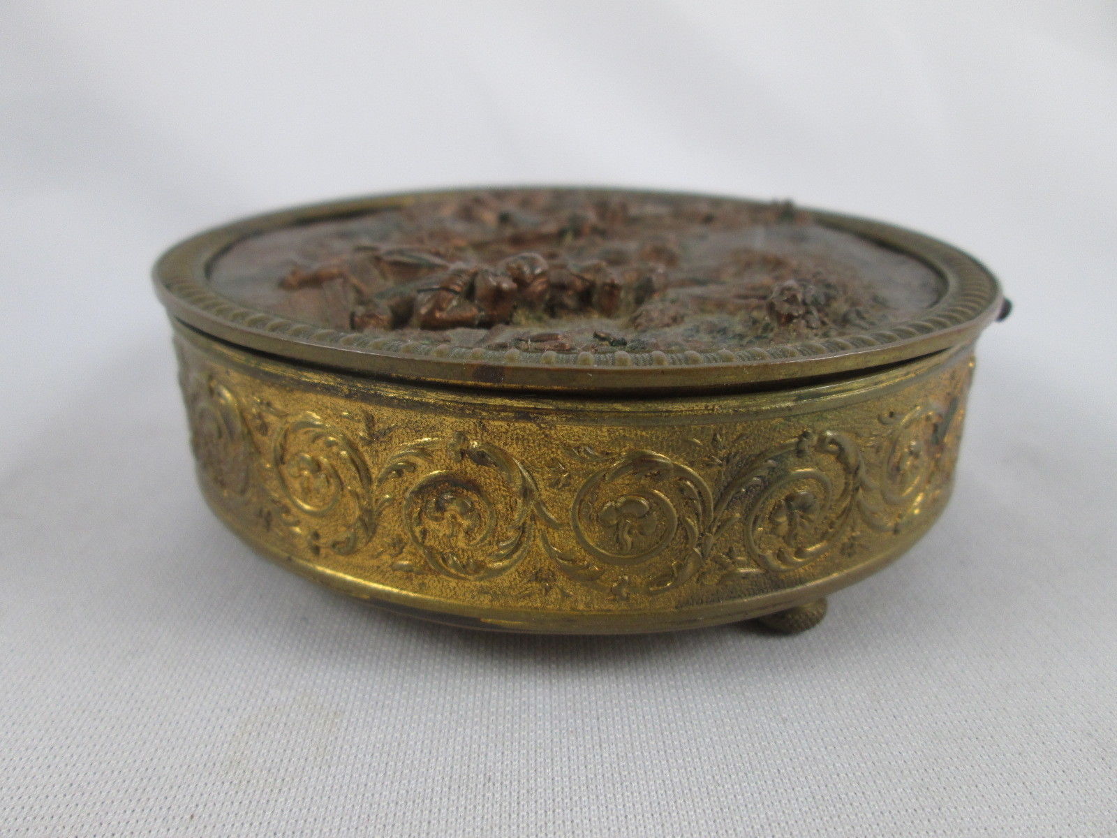 Antique Victorian French Bronze Repousse Trinket Box Jewelry Casket France