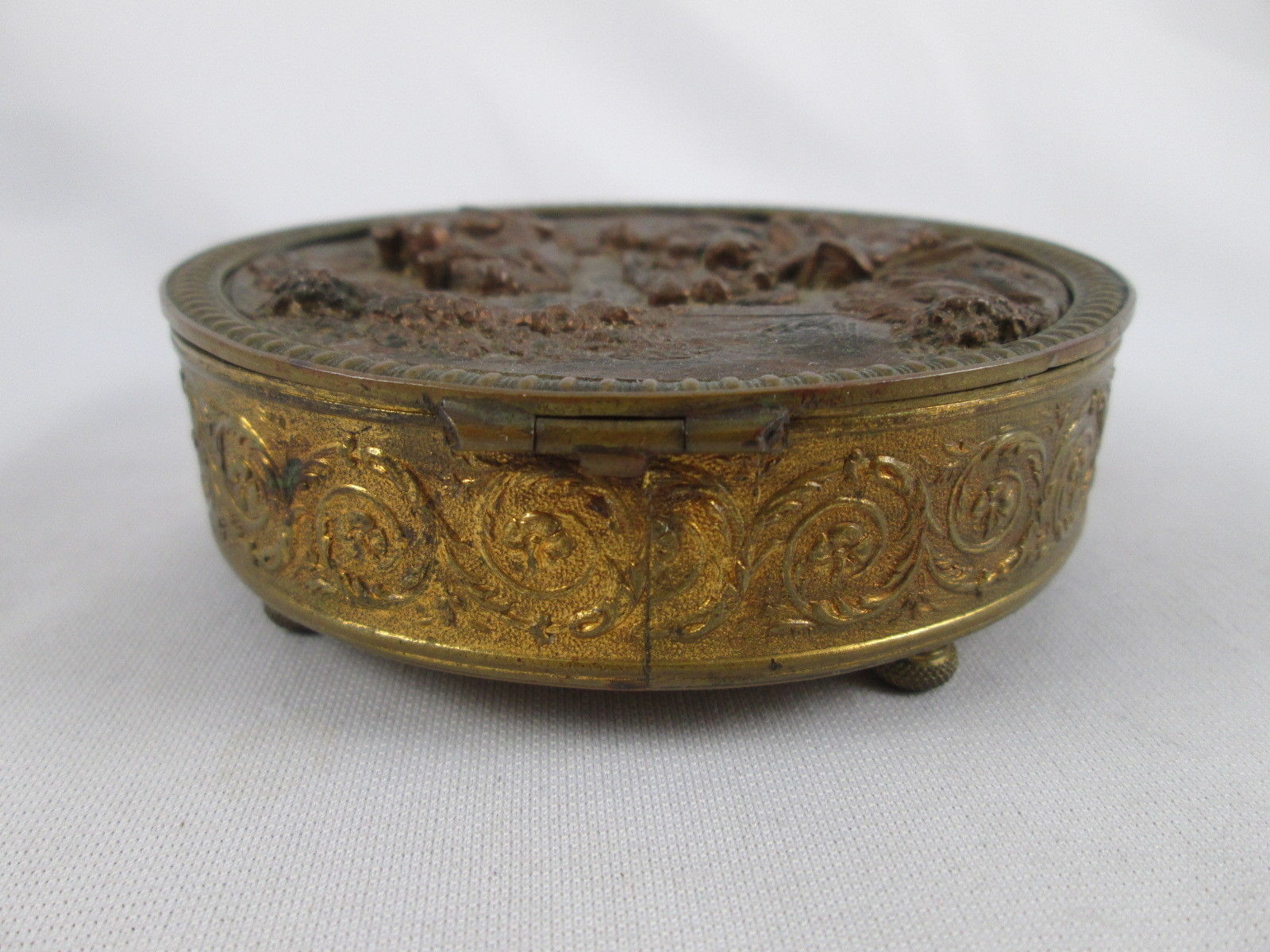 Antique Victorian French Bronze Repousse Trinket Box Jewelry Casket France