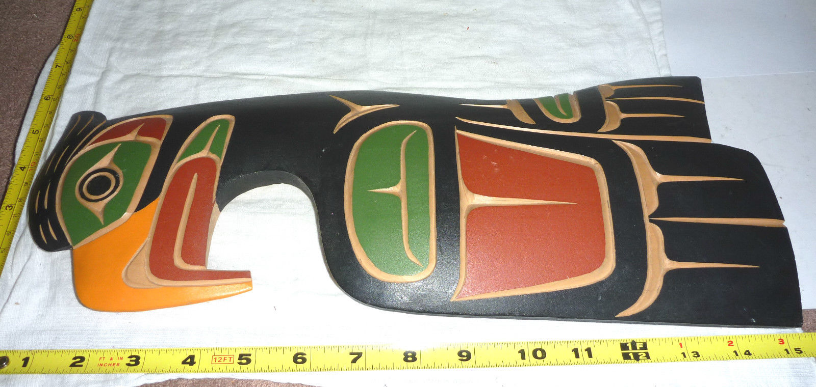 Northwest Coast Hand-Made WOOD HAWK Sculpture/Plaque -Folk Art -Signed R. Baker