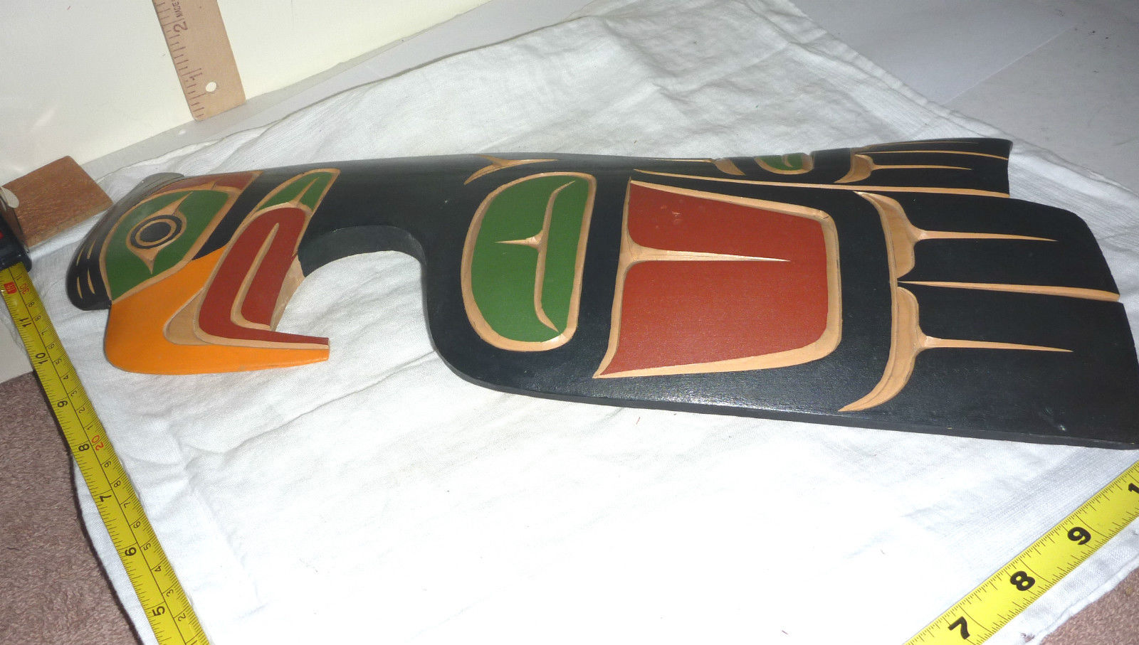 Northwest Coast Hand-Made WOOD HAWK Sculpture/Plaque -Folk Art -Signed R. Baker