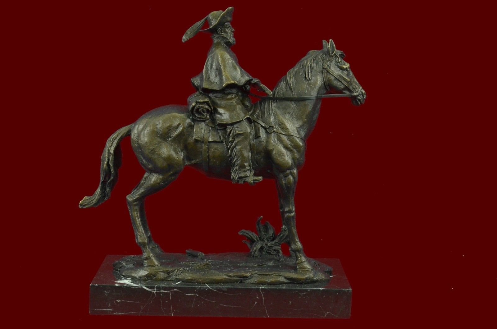 Rare Remington Tribute Hot Cast Cowboy With Riffle On Horse Art Bronze Sculpture