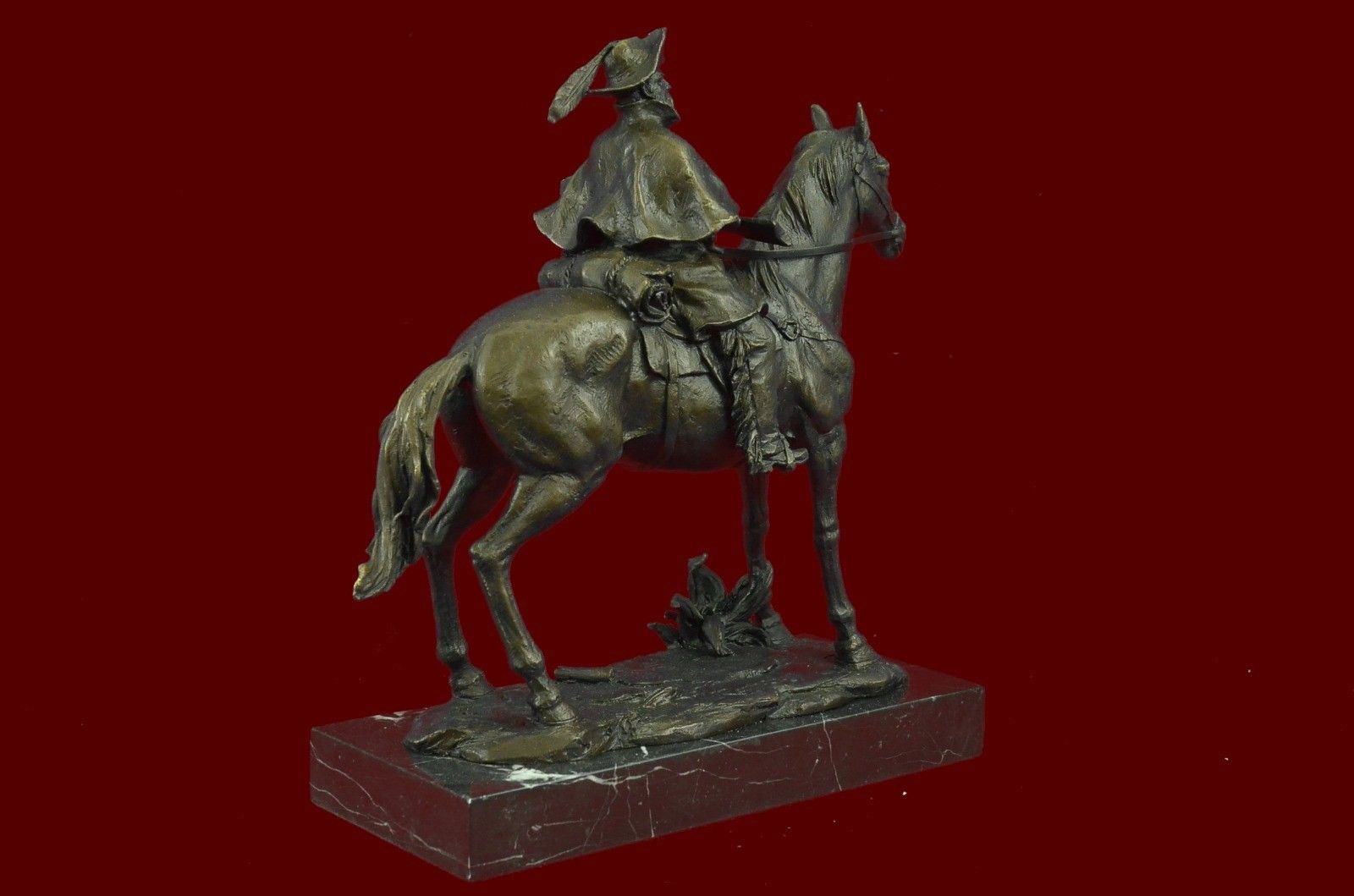 Rare Remington Tribute Hot Cast Cowboy With Riffle On Horse Art Bronze Sculpture