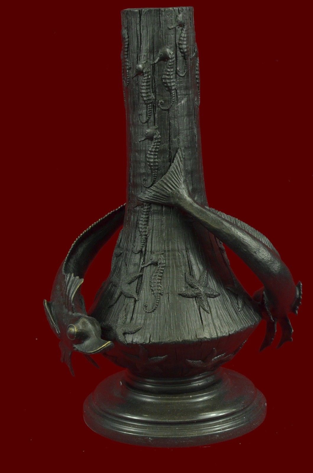 Signed Blairsy Vase With Fish Marine Figurine Art Deco Hot Cast Bronze Sculpture