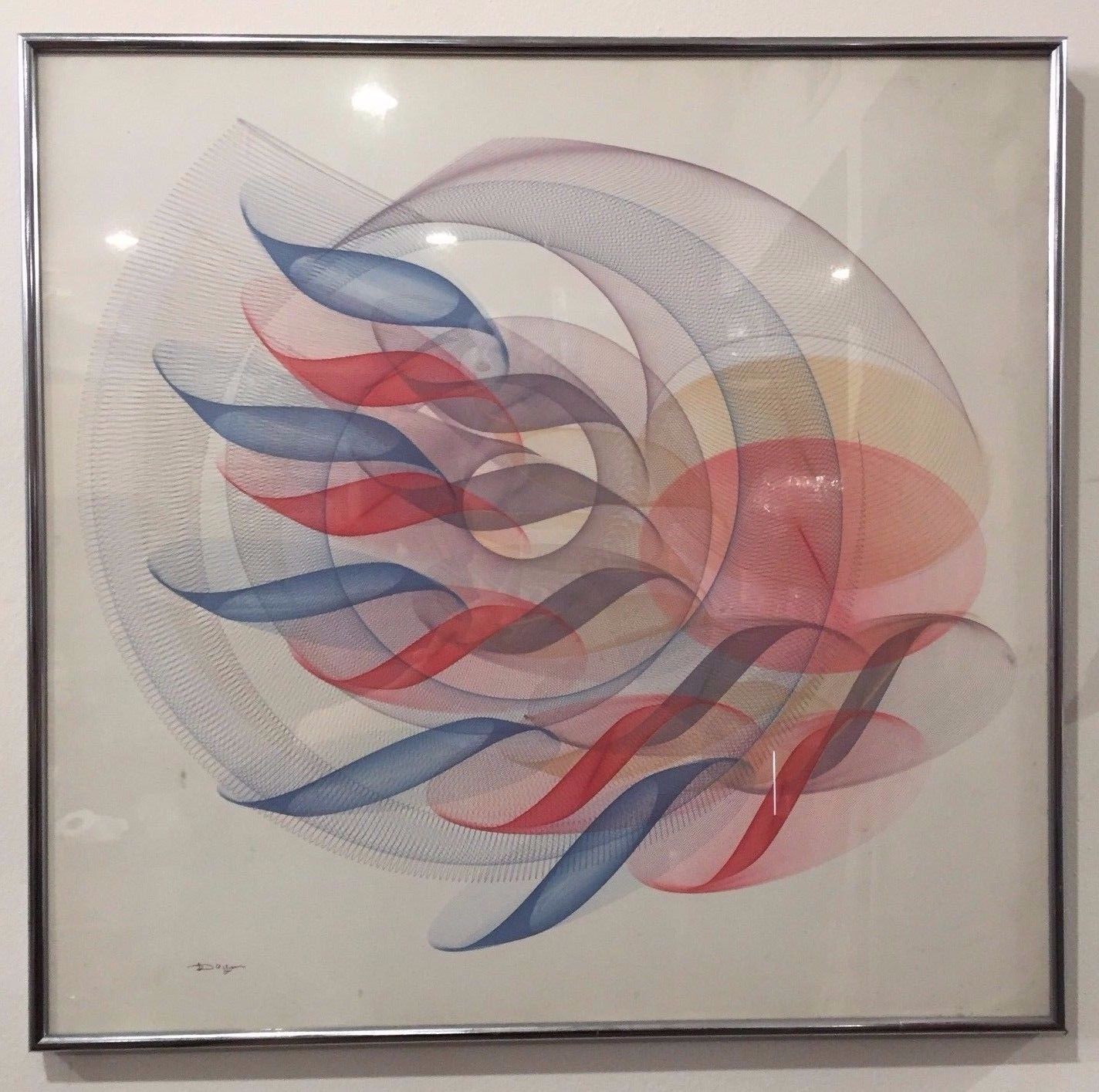 Yaacov Agam Optical Art Signed Drawing? 25x25inches Spirograph Vintage 70s