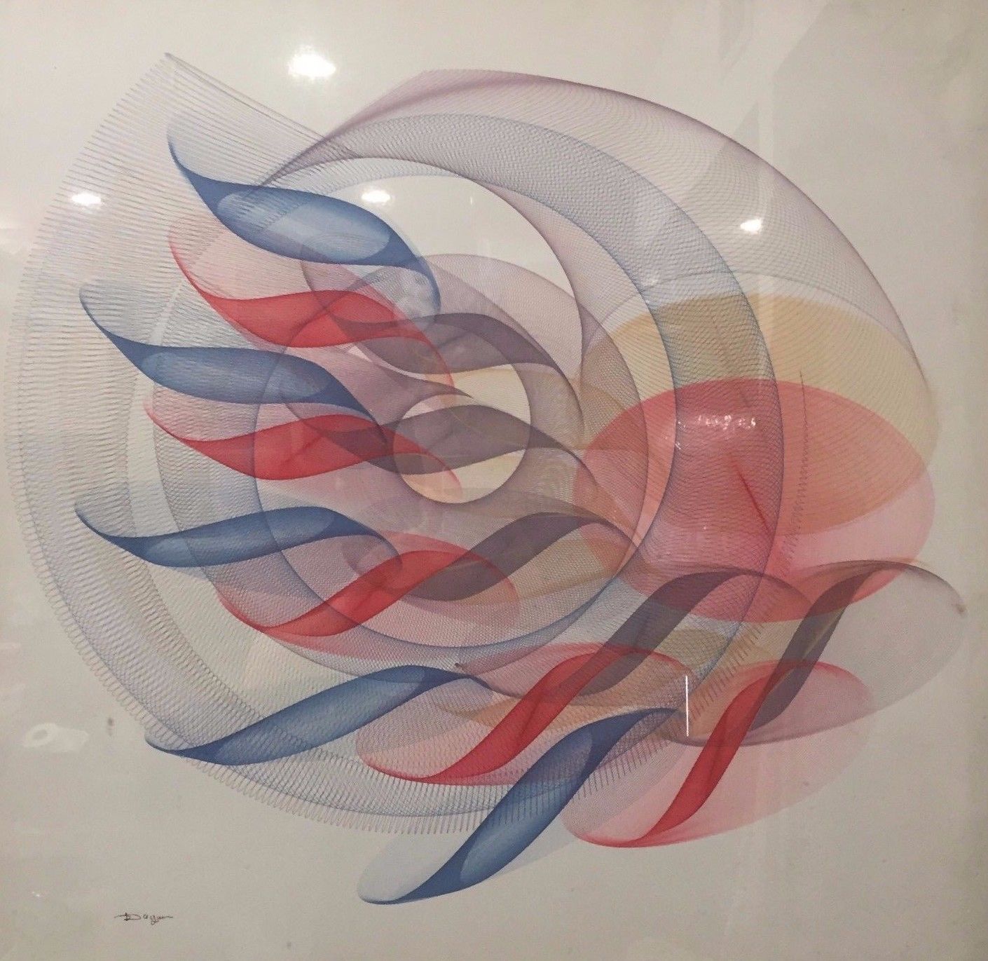 Yaacov Agam Optical Art Signed Drawing? 25x25inches Spirograph Vintage 70s