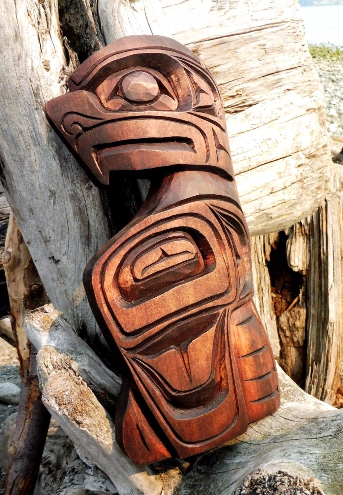 Northwest Coast First Nations native Art carving: EAGLE Gino Seward, signed
