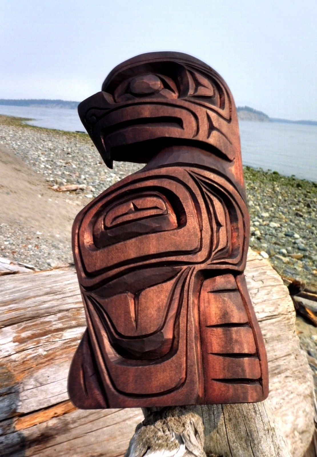 Northwest Coast First Nations native Art carving: EAGLE Gino Seward, signed