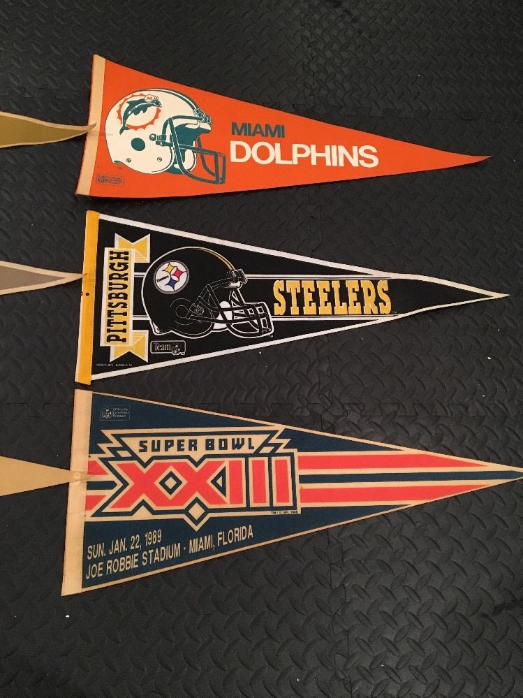 Vintage Lot of 6 1980's NFL Football Felt Pennant RARE 30" Miami, Dallas Etc.