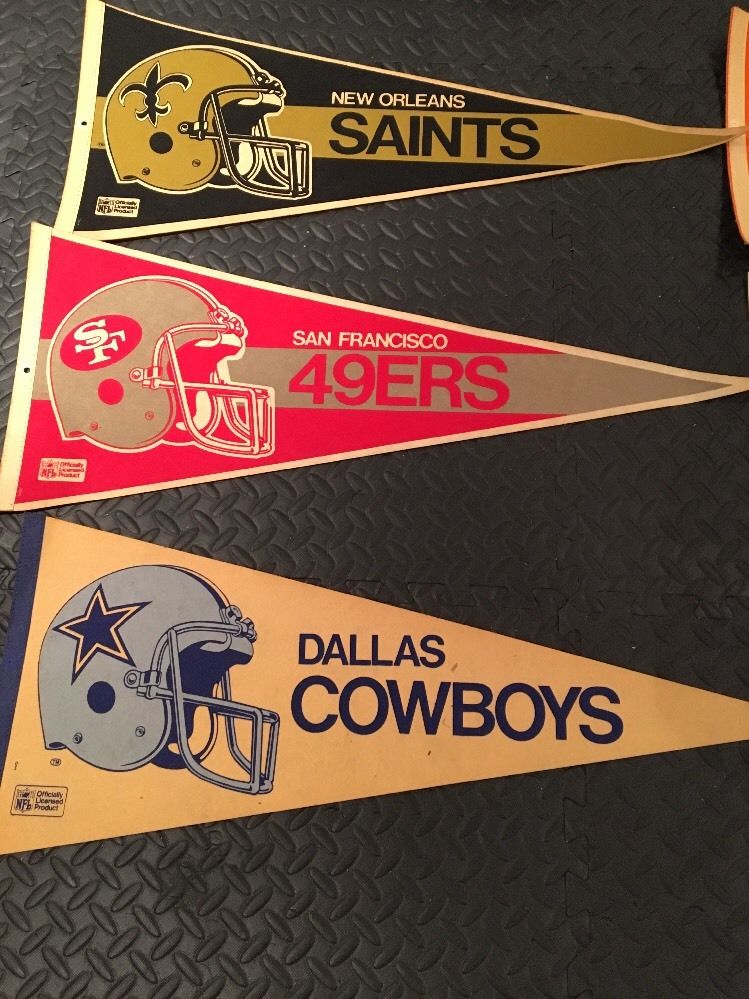 Vintage Lot of 6 1980's NFL Football Felt Pennant RARE 30" Miami, Dallas Etc.