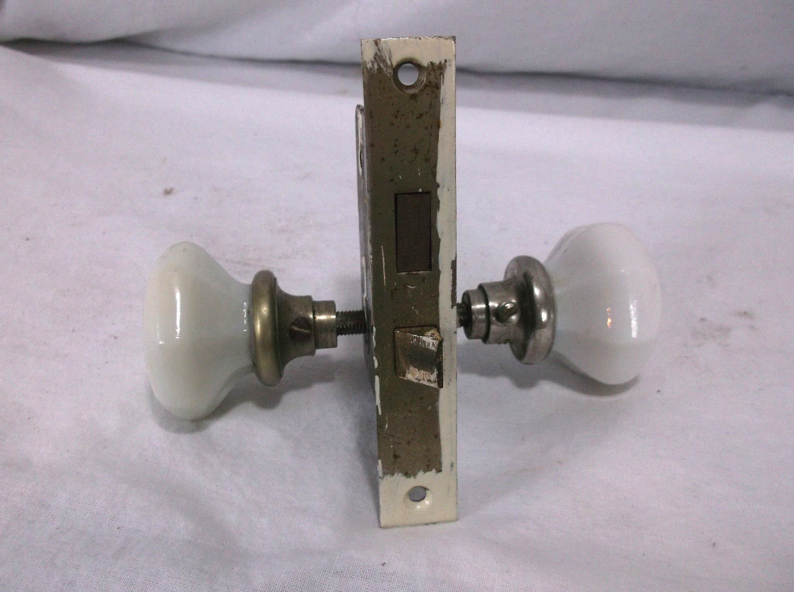 Antique Porcelain White Door Knobs Milk Glass Mortise handles 8 POINT #6