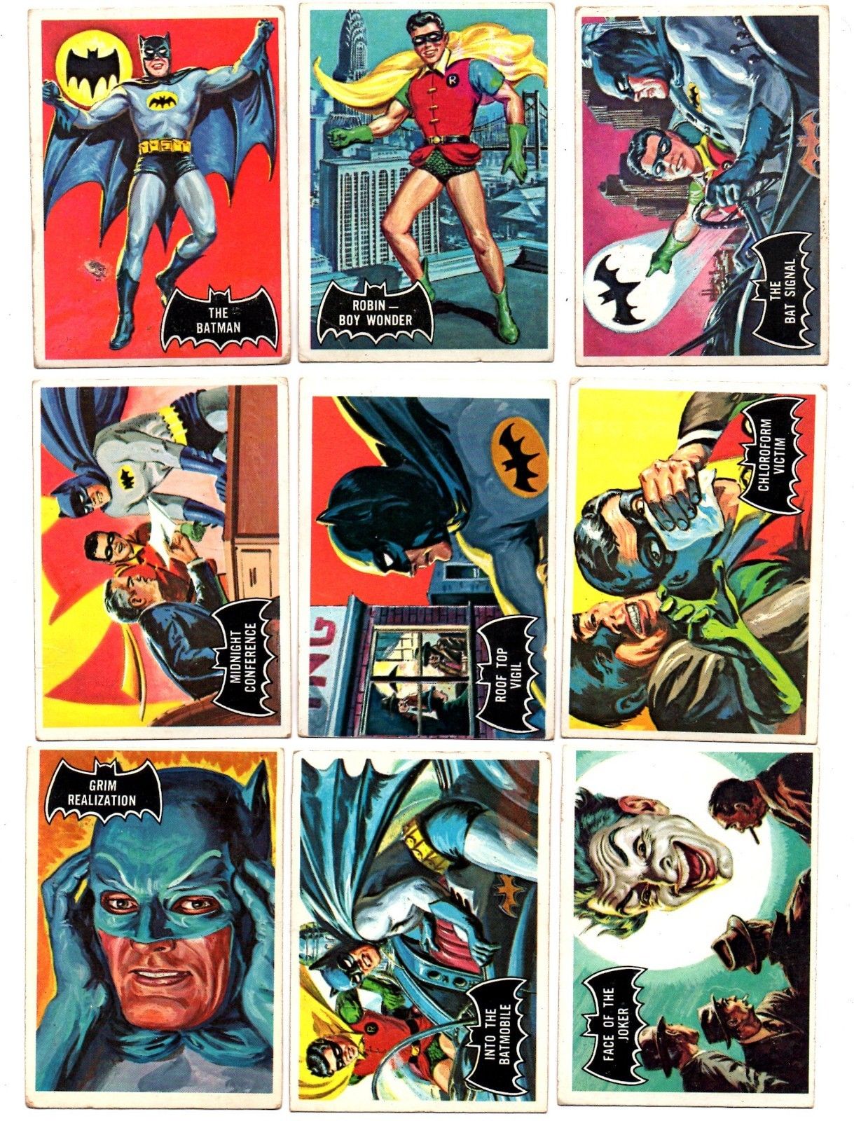 1966 Topps Batman Trading Cards Lot, COMPLETE Set! #1 (Black Bat), Joker DC