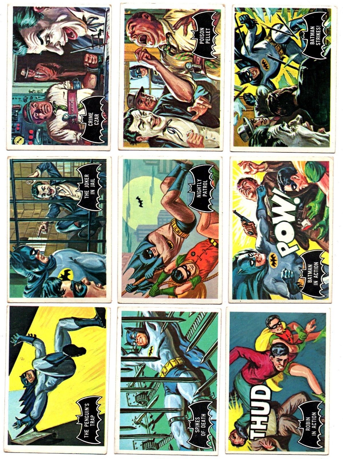 1966 Topps Batman Trading Cards Lot, COMPLETE Set! #1 (Black Bat), Joker DC