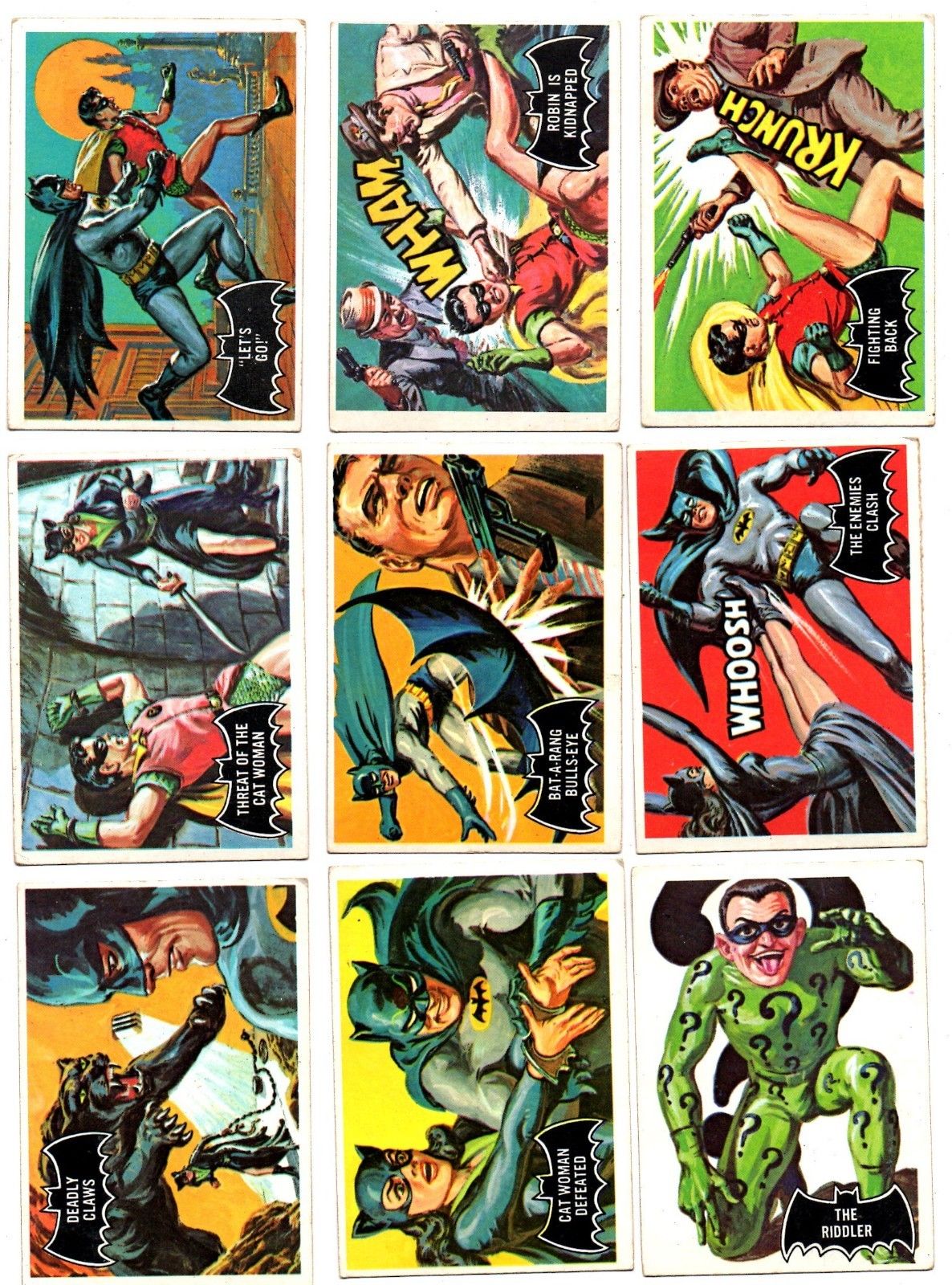 1966 Topps Batman Trading Cards Lot, COMPLETE Set! #1 (Black Bat), Joker DC