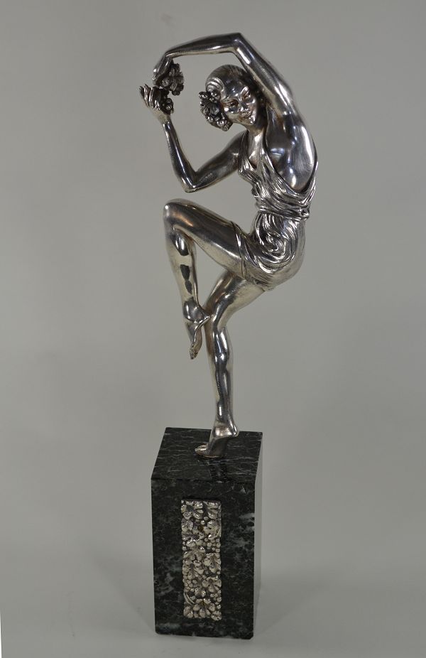 Pierre LE FAGUAYS Art Deco silver plated bronze sculpture genuine 1930