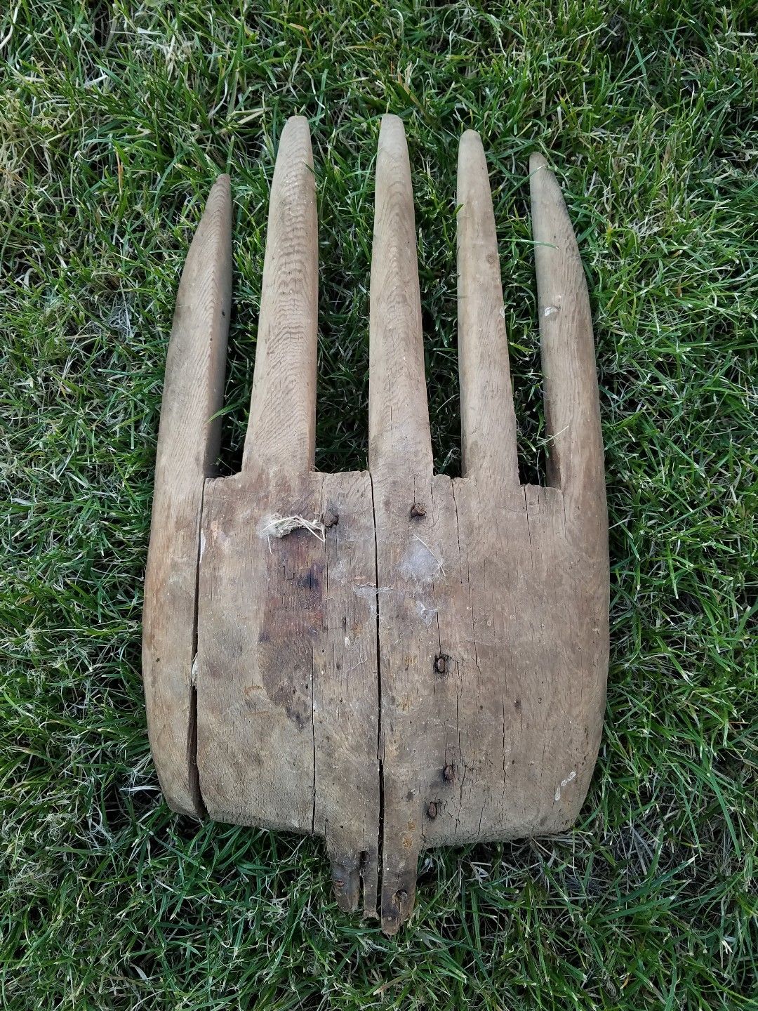 vintage wood rake spoon huge large weathered primitive decoration funky country