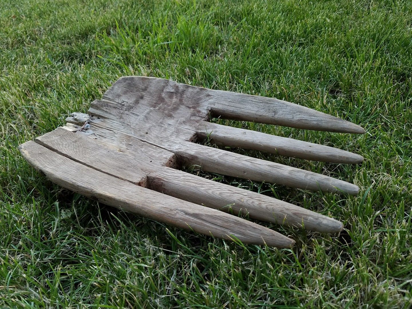 vintage wood rake spoon huge large weathered primitive decoration funky country