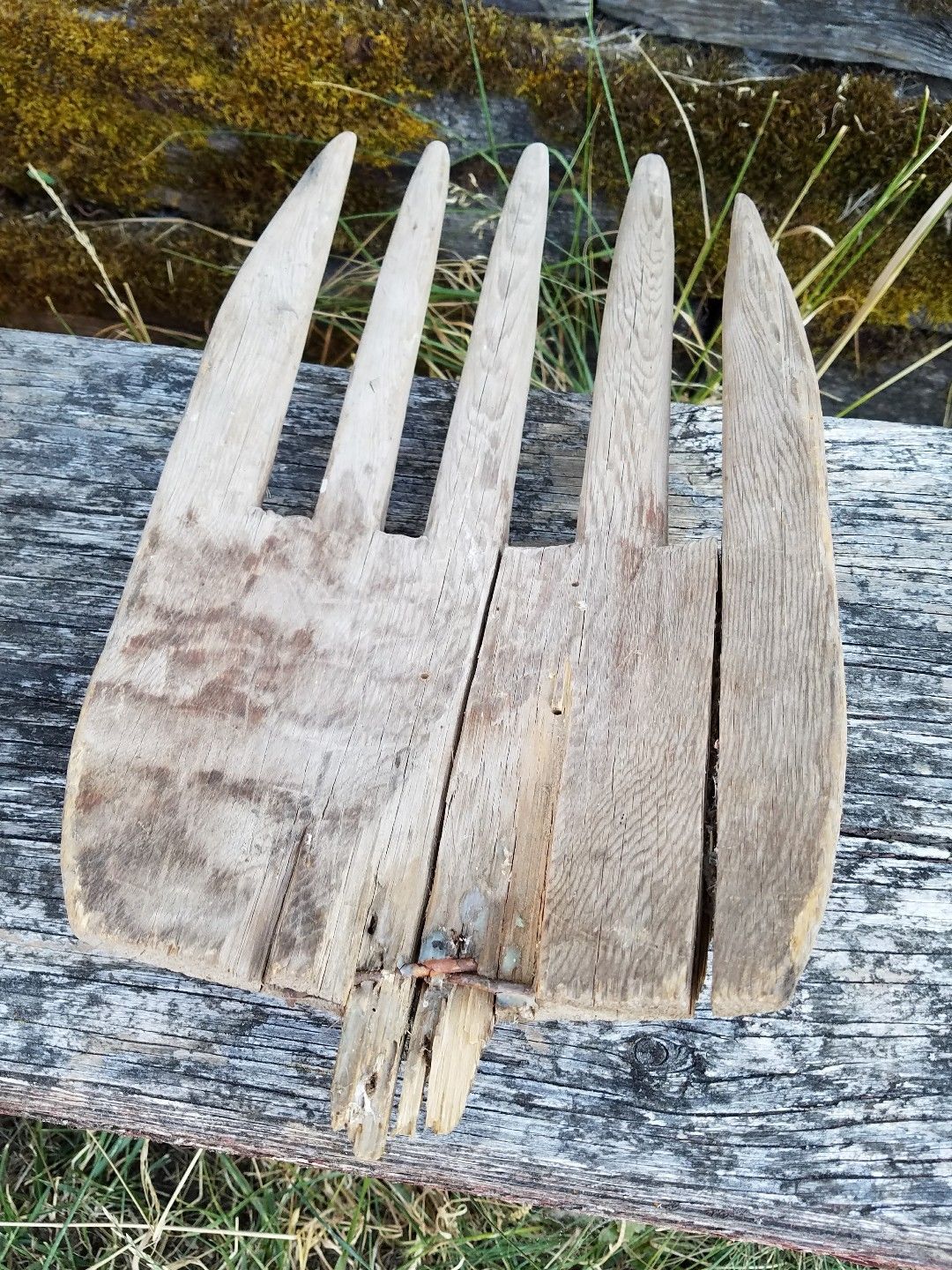 vintage wood rake spoon huge large weathered primitive decoration funky country