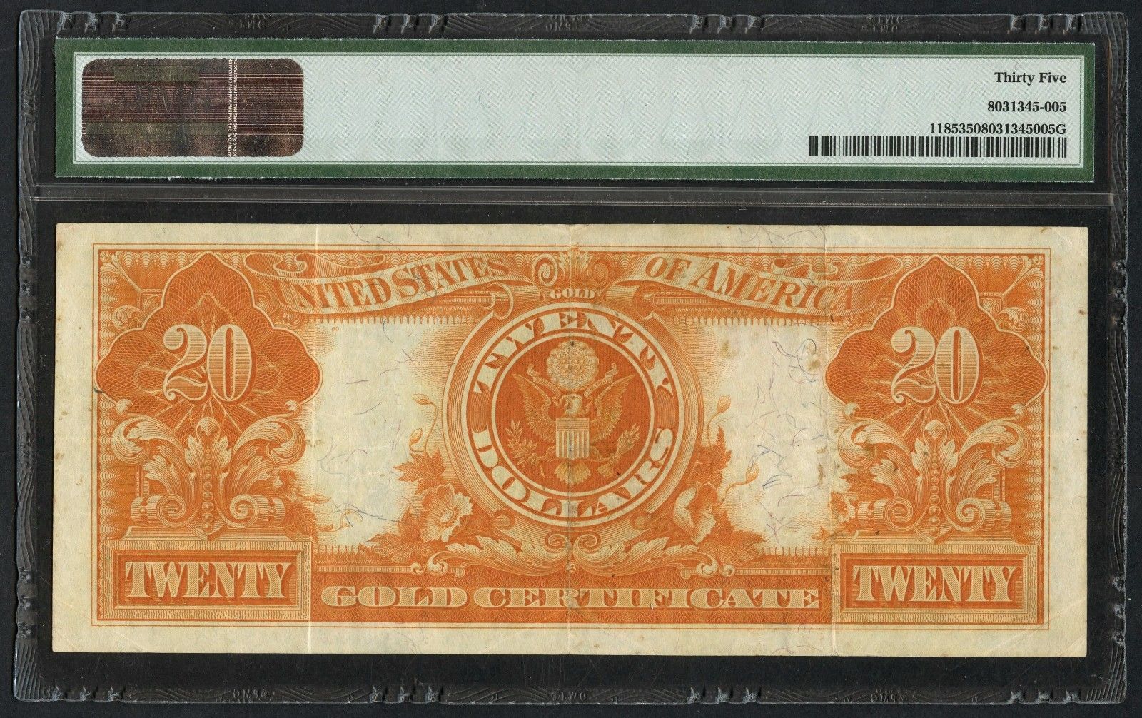 FR1185 $20 1906 SERIES GOLD CERTIFICATE PMG 35 CHOICE VF HW2945