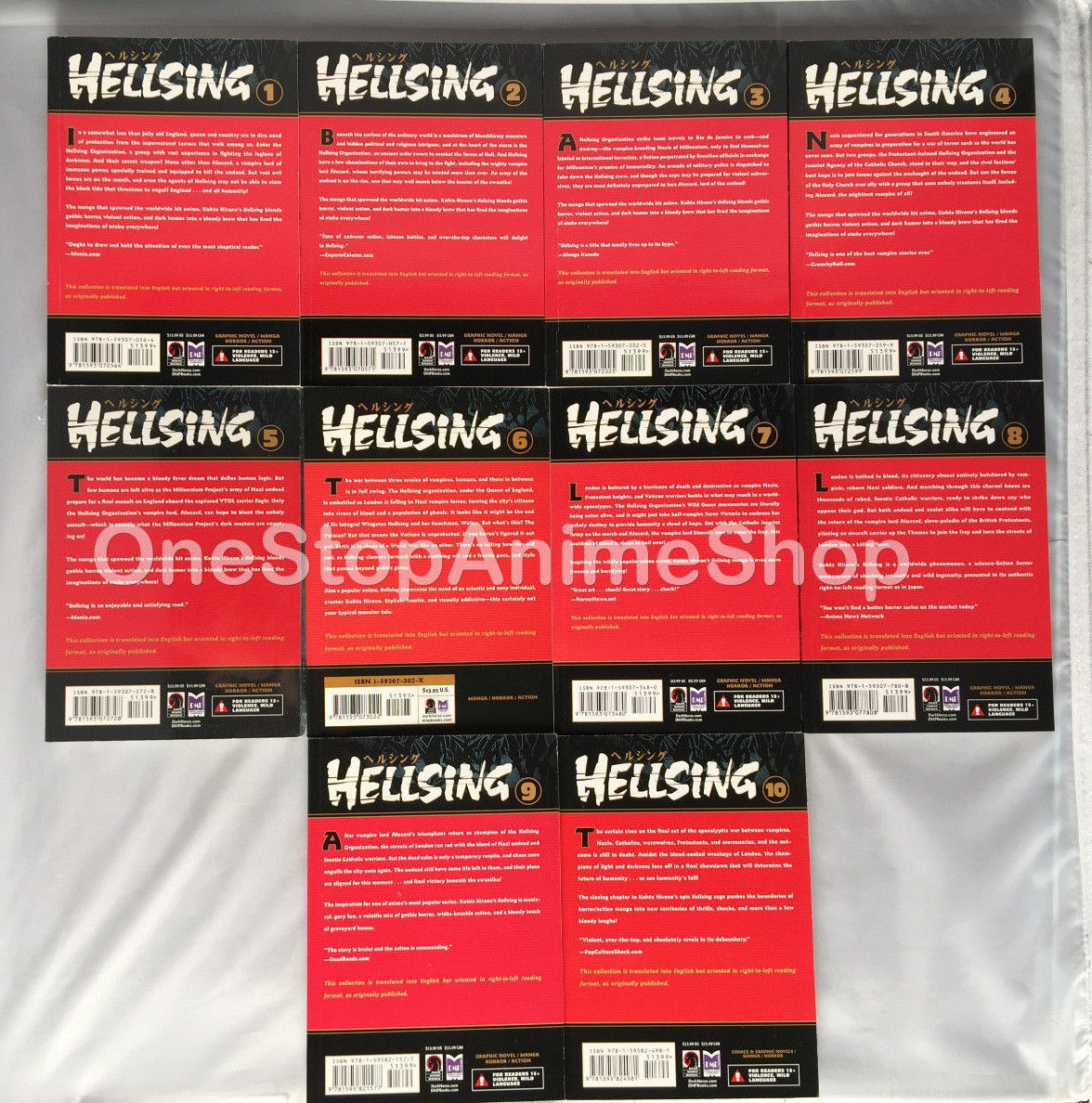 Hellsing Volumes 1-10 english paperback manga set OOP complete retired series