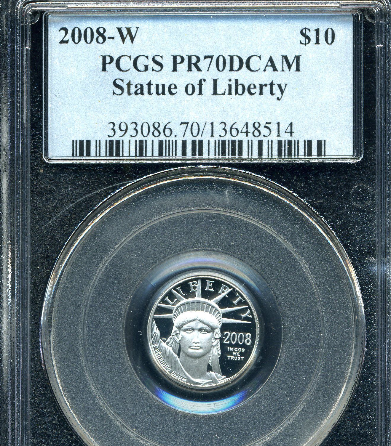 2008 W $10 1/10 OZ PROOF PLATINUM EAGLE PCGS PR70 DCAM