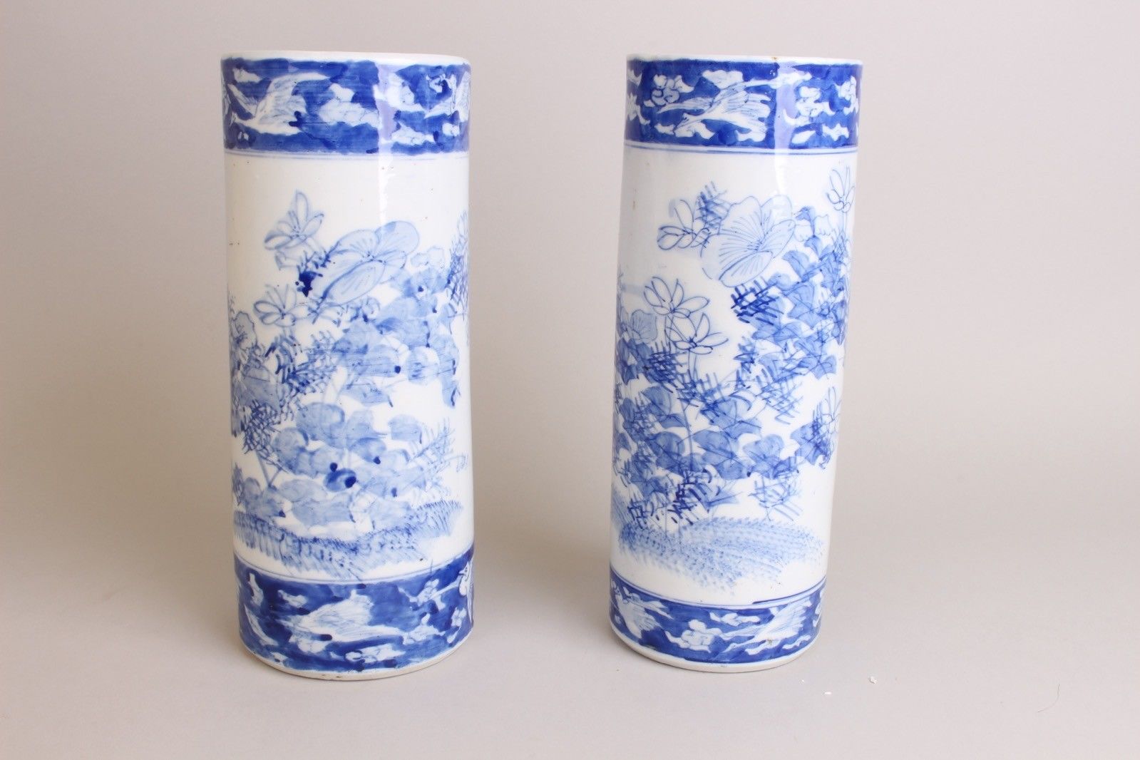 Pair of Blue and White Chinese Porcelain Republic Flower Vases, ca 1900.