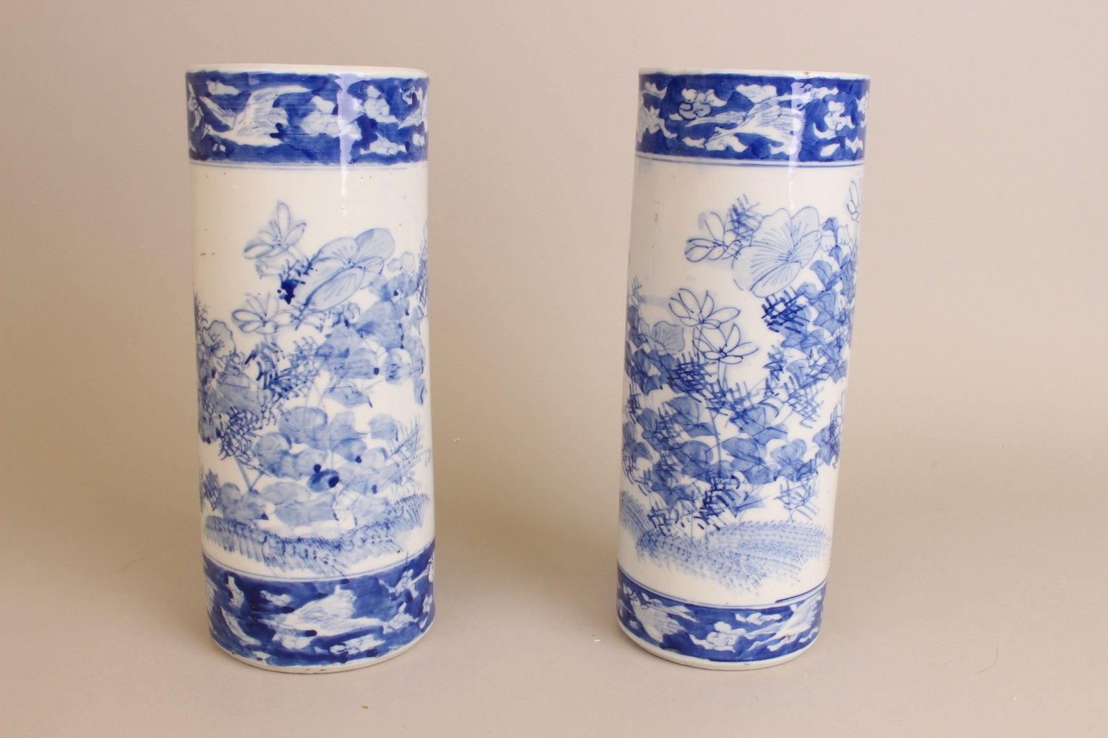 Pair of Blue and White Chinese Porcelain Republic Flower Vases, ca 1900.